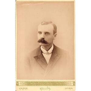 Antique Cabinet Card Handsome Man Victorian Mustache JM Kellum Studio Kokomo IN